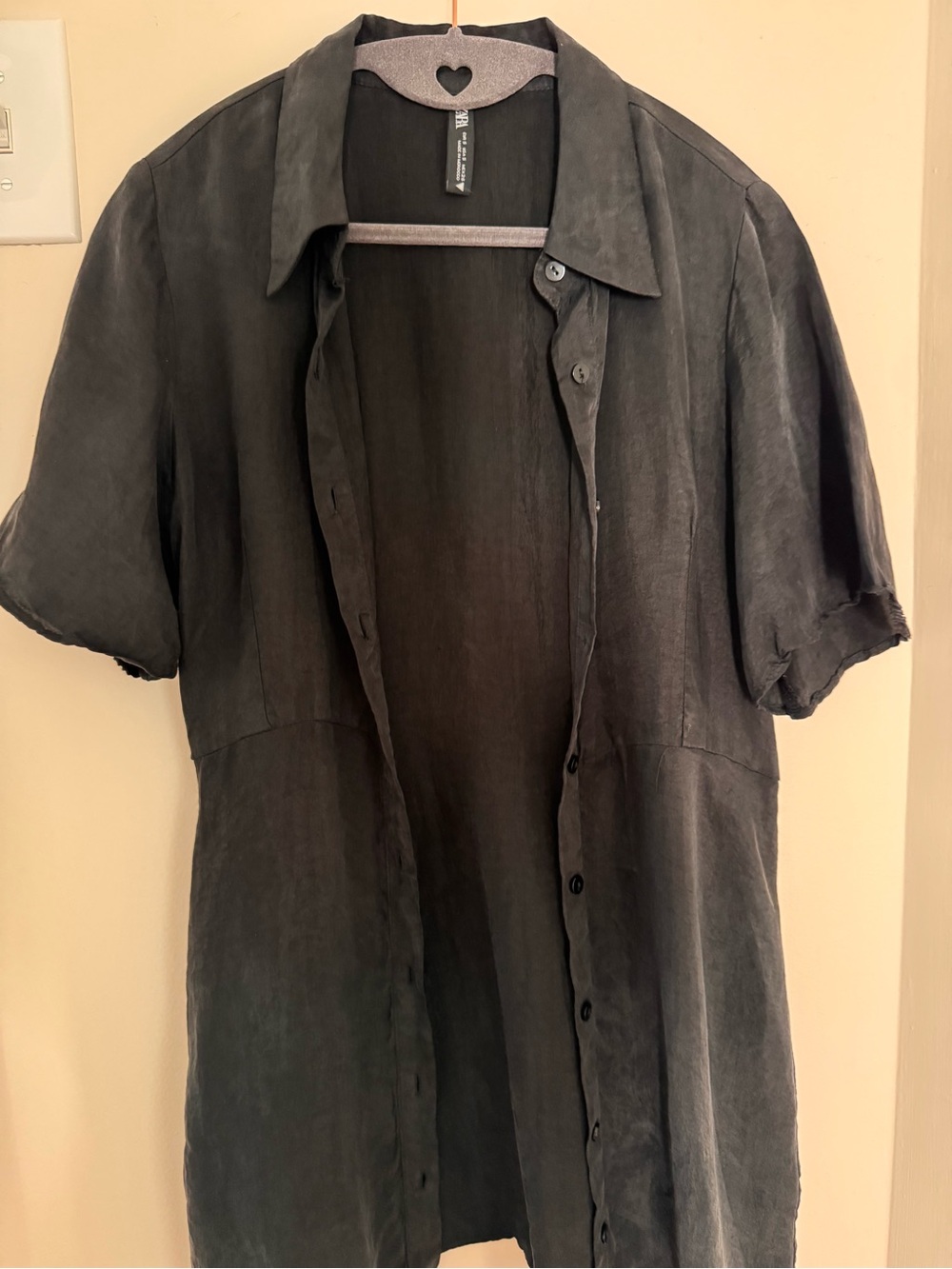 Zara 100% Lyocell Black Short Sleeve Collared Button Front Shirt Dress Size Smal